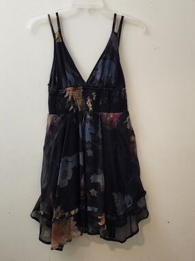 Urban Outfitters XS Black Floral Babydoll Mini Dress Boho Dark Fairy Witchy